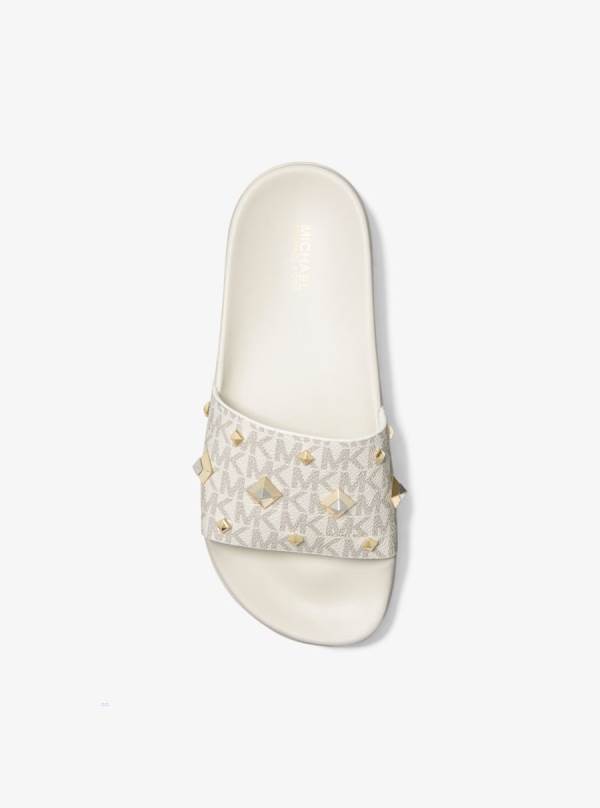 Damske Slapky Michael Kors Tyra Studded Logo Biele Žlté - Topanky Michael Kors Levně | AZECR-0324
